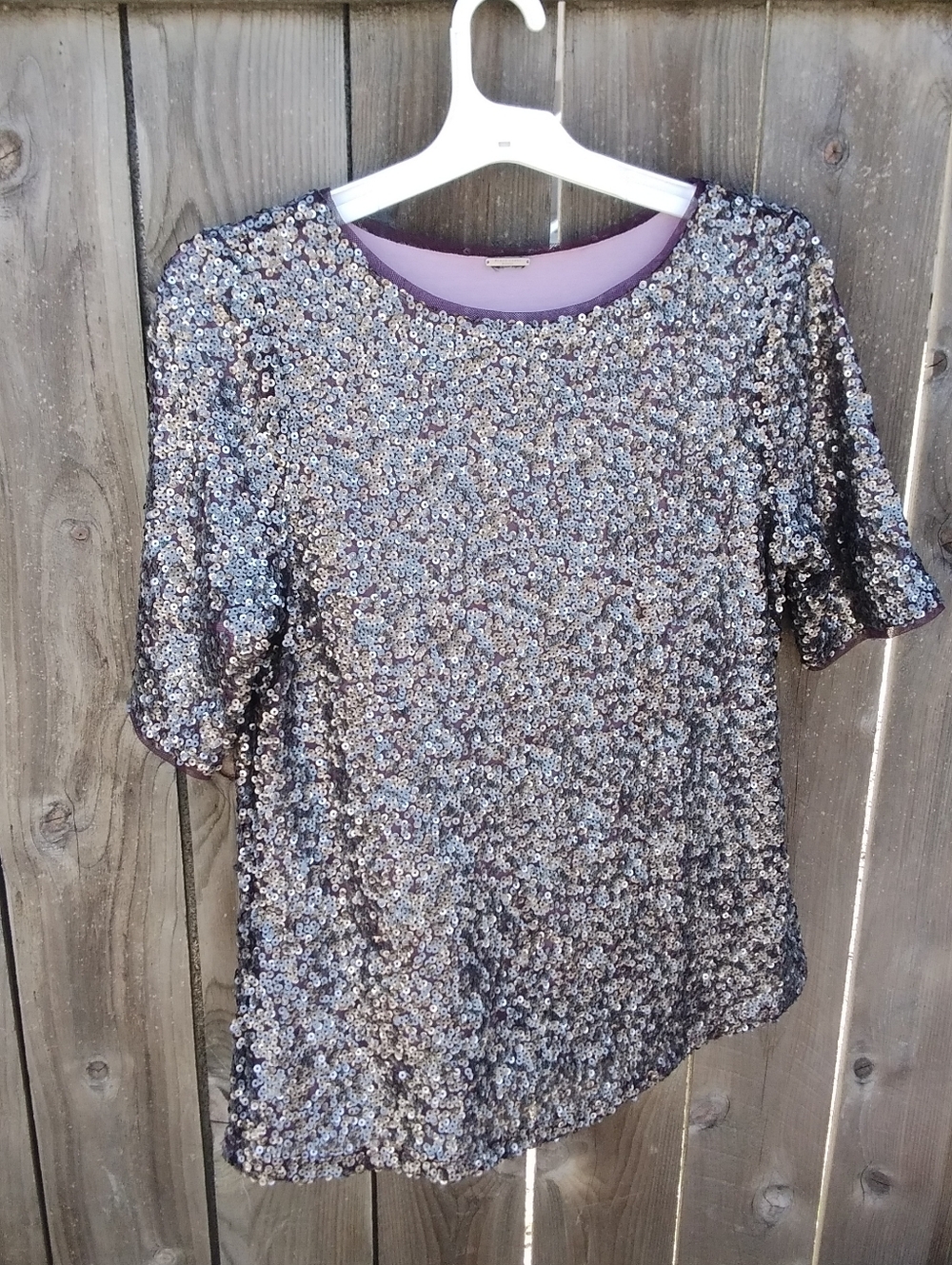 Chicos Blouse Large Women's Silver Sequin Short Sleeve Top